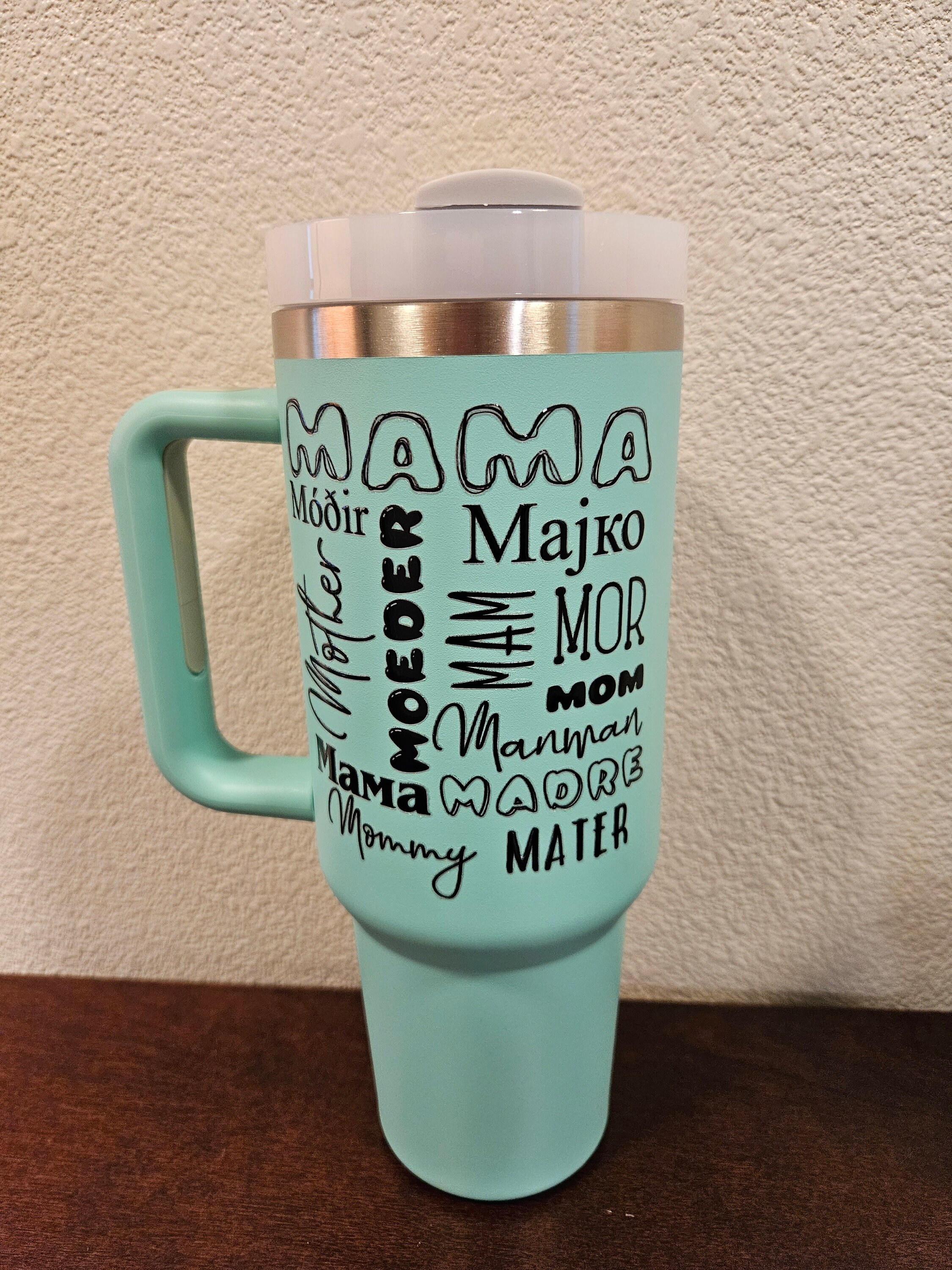Mama life - 40oz stainless cup with handle and lid – Hudson Family Signs