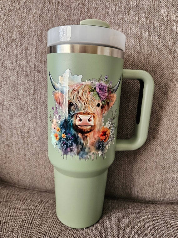 40oz Highland Cow Tumbler Faux Stanley 