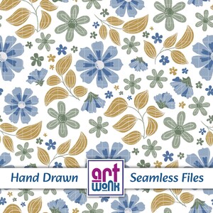 Blue Cornflower Floral Pattern: Hand Drawn Seamless Surface Design (Digital Download)