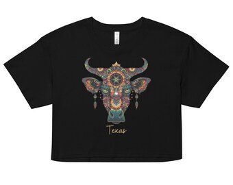 Top corto Texas Psychedelic Bull para mujer Texas
