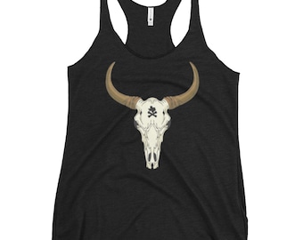 Camiseta sin mangas con espalda cruzada Texas Bull Skull para mujer