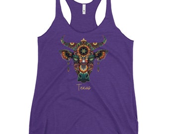 Texas Psychedelic Bull Camiseta sin mangas Texas Racerback para mujer