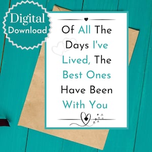 Cute Card For Her, Cute Anniversary Card , Downloadable Greeting Card ,Cute Love Card, Instant Download, Cute Valentines Day Card, 5x7