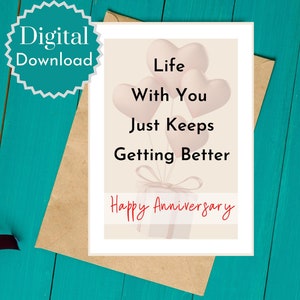 Linda tarjeta de aniversario, tarjeta de felicitación descargable, linda tarjeta de amor, descarga instantánea, linda tarjeta del día de San Valentín, tarjeta 5x7, aniversario de 2022