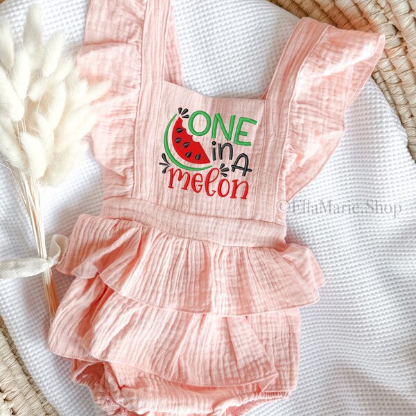 One in a Melon First Birthday Outfit, Sweet One Baby Romper, Watermelon Embroidered, Pink First Birthday Dress Tutu, Cake Smash Photoshoot