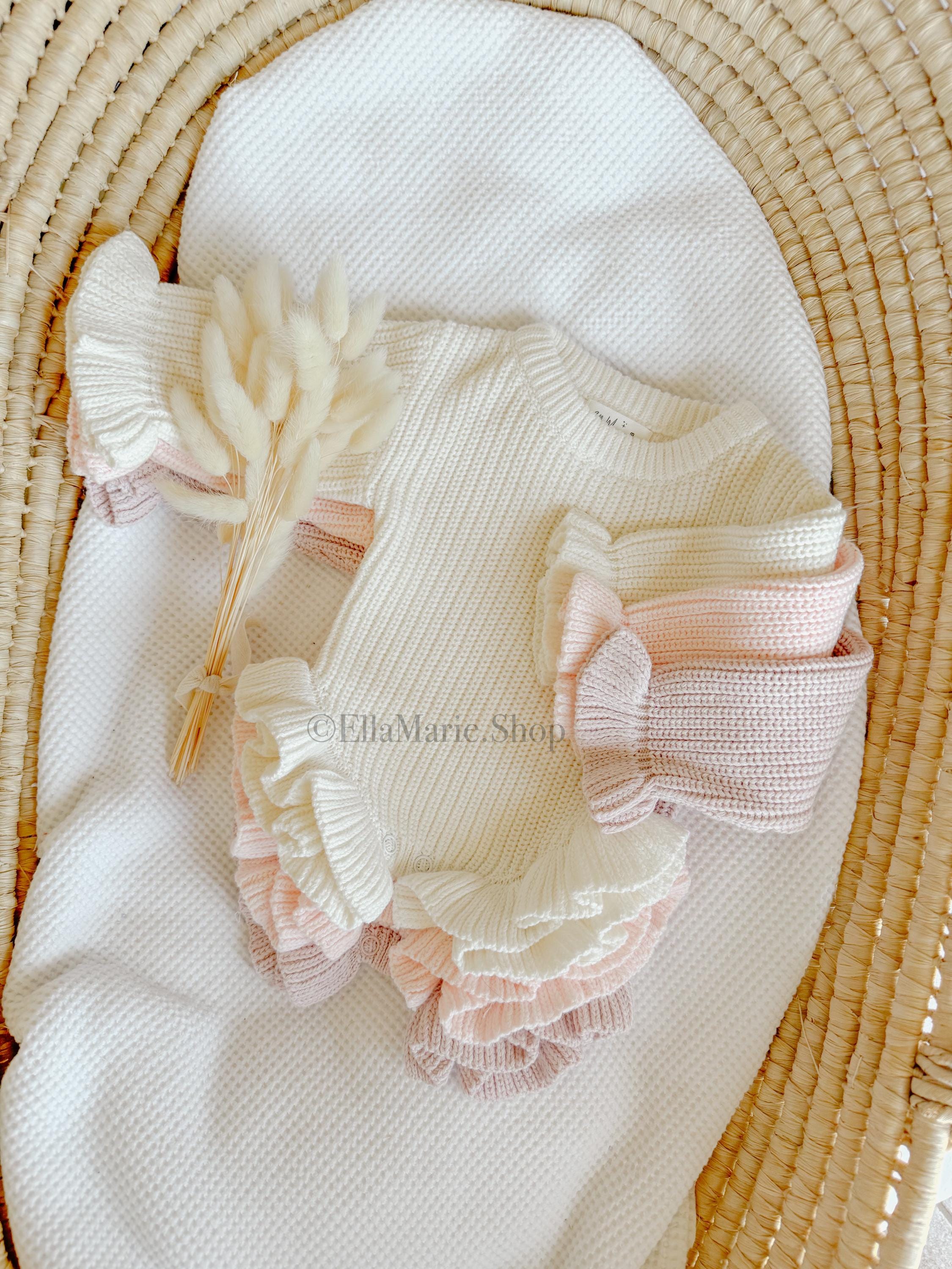 Newborn girl coming home outfit, ribbed chunky knit ruffle romper baby girl, cotton bodysuit, announcement  infant toddler, baby shower gift