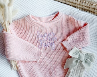 Baby Girl Christmas Outfit, Sugar Plum Fairy Sweater, Chunky Knit Sweater, Embroidered Christmas Gift, Newborn Infant Toddler Photoshoot