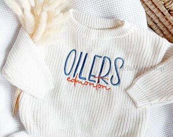 Edmonton Hockey Sweater, Playoff Hockey Outfit, Oilers Sweatshirt, Hockey Fan Shirt, Custom Embroidered Baby Toddler Childs Kids Gift