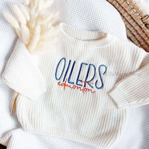 Pull de hockey bébé personnalisé Edmonton, tenue de sport barboteuse pour tout-petit, pull de hockey pour enfants