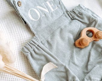 First Birthday Outfit Boy One Year Old, Baby Boy 1st Cake Smash Outfit Photoshoot, Overalls Romper, Embroidered Personalized One, Simple