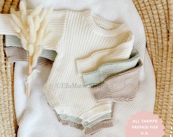Chunky Knit Romper, Ribbed Cotton Sweater, Newborn coming home outfit, baby boy, baby girl, cotton bodysuit, gender neutral announcement