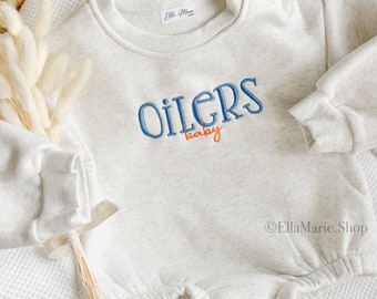 Custom Edmonton Hockey Baby Romper, Toddler Sports Outfit, Childs Hockey Sweater, Fleece Lined Bubble Romper