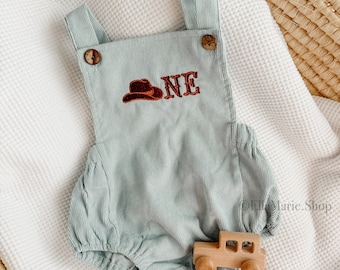 My First Rodeo, Wild One, First Birthday Outfit, Cowboy Hat Embroidered Overalls, Cake Smash Photoshoot, Western Country 1st Baby Boy Romper