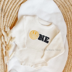 One Happy Dude Outfit, Birthday Bubble Romper Boy One Year Old, 1st Cake Smash Photoshoot, Embroidered Personalized Groovy Retro