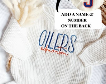 Custom Edmonton Hockey Baby Sweater, Toddler Romper Sports Outfit, Child Hockey Sweater, Football Baseball Soccer Golf Sports Team Baby Gift