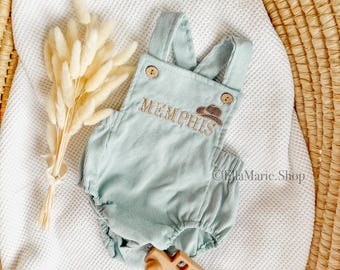 Newborn Baby Boy Coming Home Outfit, My First Rodeo, Personalized Name Cowboy Embroidered Overalls, Western Country Romper Baby Announcement