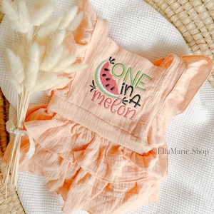 One in a Melon First Birthday Outfit, Sweet One Baby Romper, Watermelon Embroidered, Pink First Birthday Dress Tutu, Cake Smash Photoshoot