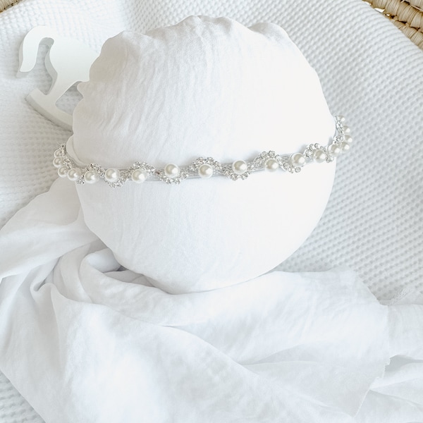 Newborn Headband for Photography, Rhinestone Headband, Pearl Headband, Christening Headband, Baptism Head Piece, Newborn Head Wrap, Dainty