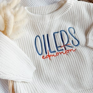 Custom Edmonton Hockey Baby Sweater, Toddler Romper Sports Outfit, Childs Hockey Sweater image 5
