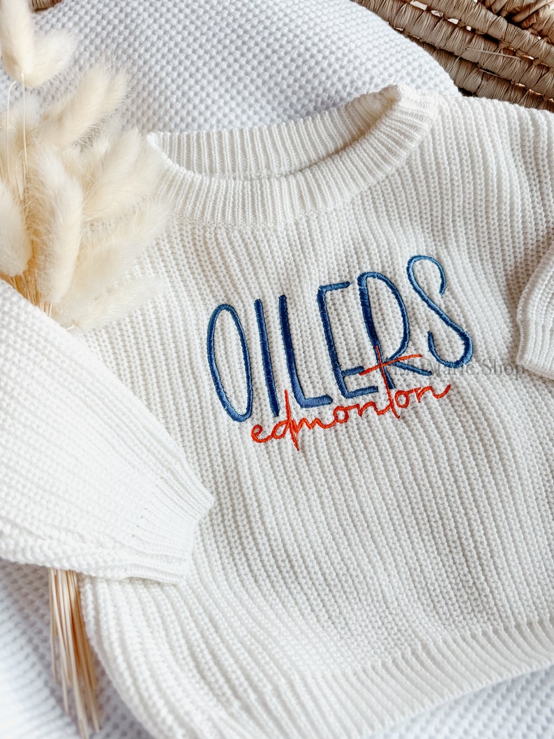 Custom Edmonton Hockey Baby Sweater, Toddler Romper Sports Outfit, Childs Hockey Sweater image 5