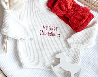 My First Christmas Outfit, Baby Girl Boy, Knit Sweater Romper, Embroidered Christmas Gift, Newborn Infant Toddler Gender Neutral Photoshoot