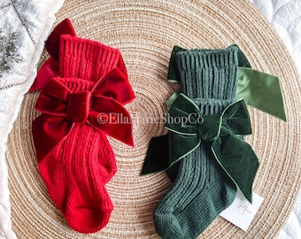 Baby Girl Socks, Bow Socks, Boho Shower Gift, Knit Infant Toddler Fall Winter Outfit Accessories, Christmas Holiday Socks Photoshoot