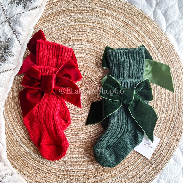 Baby Girl Socks, Bow Socks, Boho Shower Gift, Knit Infant Toddler Fall Winter Outfit Accessories, Christmas Holiday Socks Photoshoot