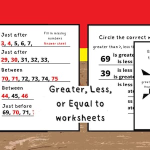 30 pages| 2nd Grade Math Worksheets| Greater than, less than, or equal activity