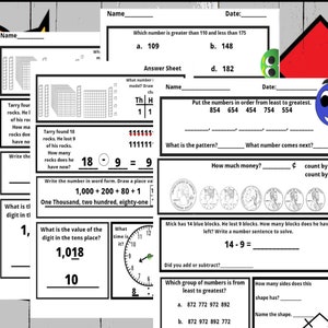 38 pages| Part 3| 2nd Grade Math Worksheets| Addition & Subtraction Math Sentences| Least To Greatest| Telling Time |Counting Money