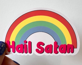 Waterproof vinyl sticker. Satan, rainbow, cute, gift for atheists