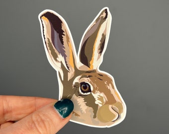 Hare waterproof vinyl sticker. Rabbit, British wildlife, woodland, cottagecore.