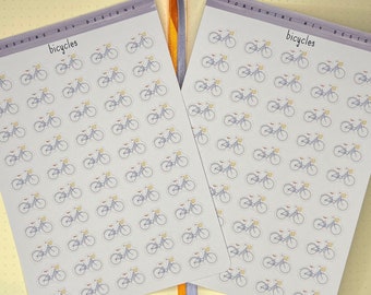 Bicycle planner stickers. Bike, cycling, riding, pushbike, cyclist sticker sheet for bullet journaling