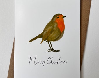 Robin illustrated Christmas cards, pack of 5,