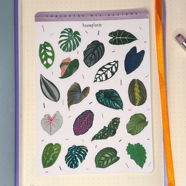 Houseplants waterproof vinyl sticker sheet. Indoor gardening, plant leaves, foliage,  gift for plant lovers