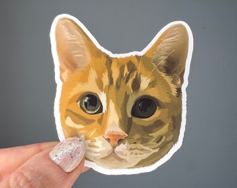 Orange ginger cat face vinyl sticker