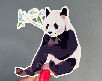 Giant panda with bamboo vinyl sticker, black and white, panda bear, funny animal, zoo, gift for wildlife lovers