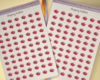 Grocery shopping basket planner stickers. Household planning, groceries, chores reminder sticker sheet for bullet journaling