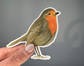 Waterproof vinyl die cut sticker. Robin red breast, native birds, British wildlife.