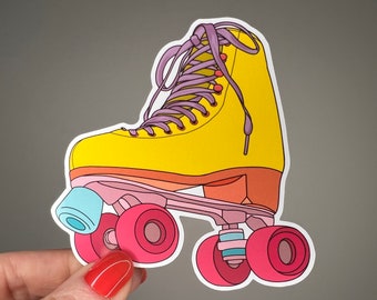 Waterproof vinyl rollerskate sticker, pink, yellow, purple, blue, roller boot, roller derby gift