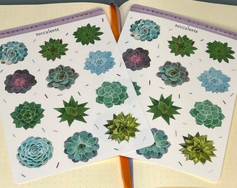 Succulents waterproof vinyl sticker sheet. Indoor gardening, plant leaves, foliage,  gift for plant lovers