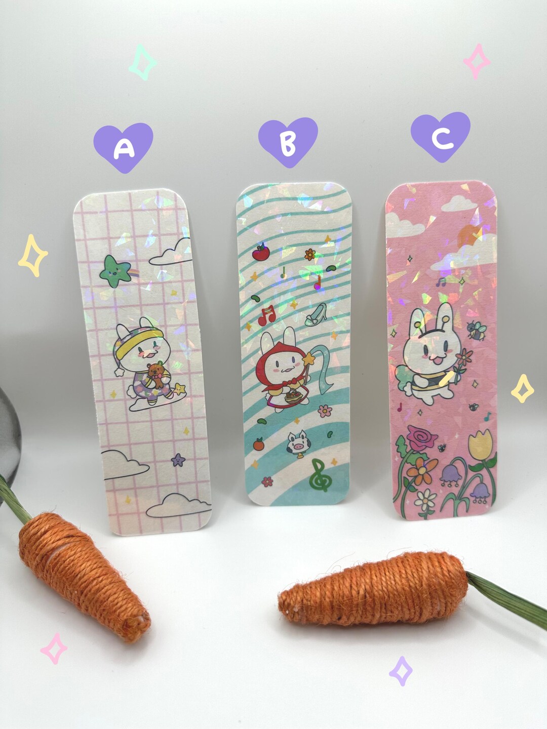 Rabbit Babies Handmade Holographic Bookmark - Etsy