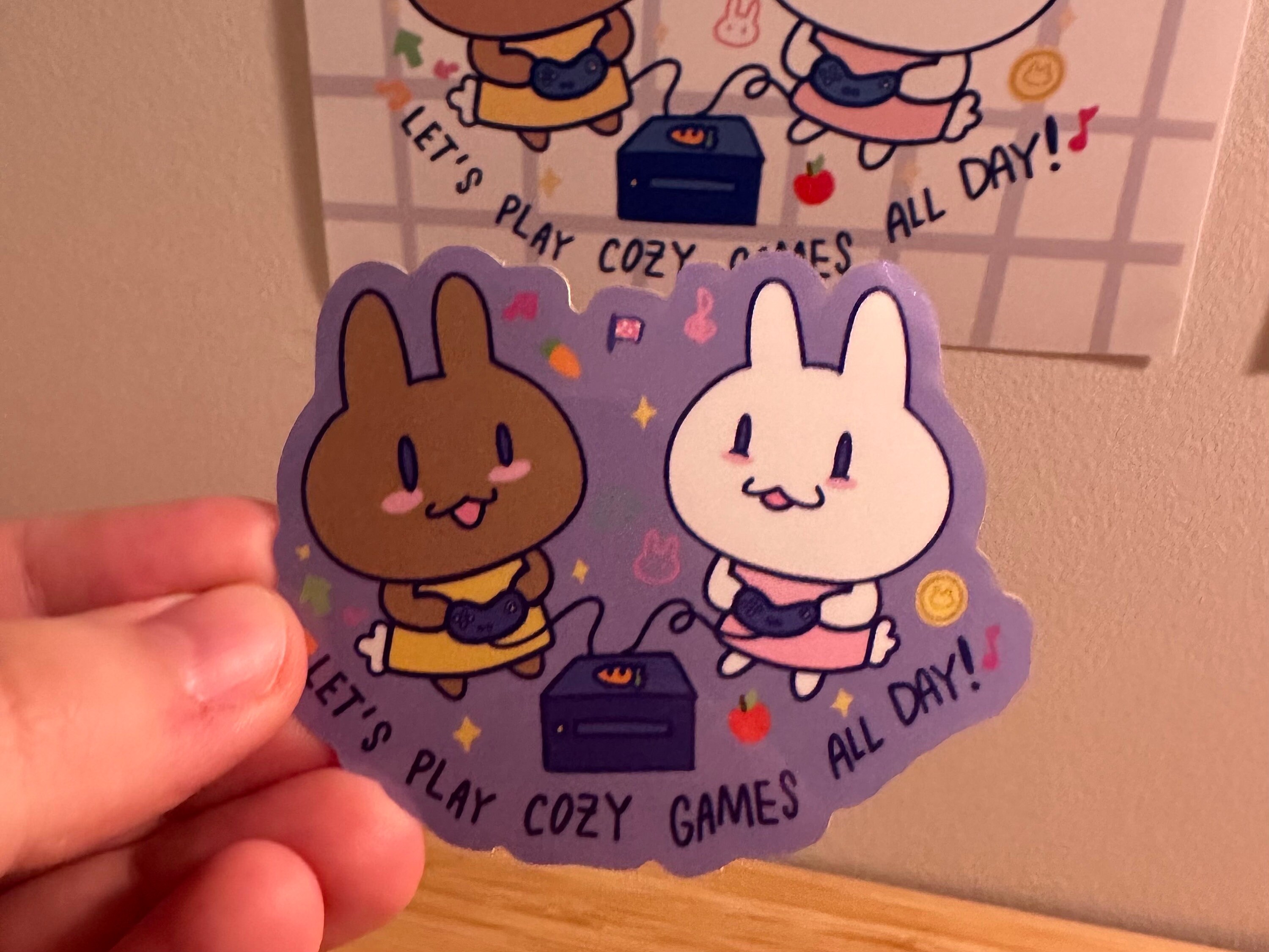 Rabbit Game Sticker Rabbit Babies “let’s Play Cozy Games All Day!” Waterproof Vinyl Sticker ...