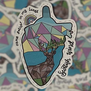 Scottish Wind Vinyl Sticker: Polygon Stag, Pastel Loch