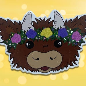 Highland Cow Sticker, Coo, Cattle, Floral, Scotland, Cute Animal, Gift for her, Computer Sticker
