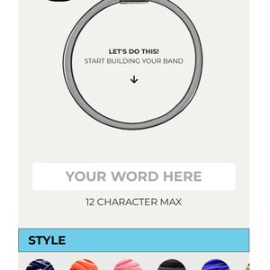 Op de afbeelding: Maak een armband met je eigen woord, maximaal 12 tekens. Kies uit verschillende kleuren en stijlen. De website is www.makeyourgreat.com.