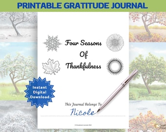 Diario de gratitud anual imprimible, diario de agradecimiento sin fecha, diario de gratitud estacional para adultos, diario de reflexión sobre la gratitud