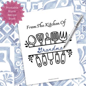 Blank Recipe Book Printable | Create Your Own Recipe Book | Kitchen Memories Journal | Recipe Organizer | Record Favorite Recipes | DIY Cook