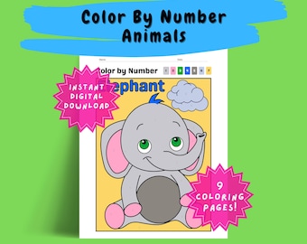Color by Number Worksheets for Kids, Zoo Animal Color by Number Printable Coloring Pages | Preschool, Kindergarten, Daycare | pdf