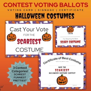 Halloween Costume Contest Kit - Voting Cards, Signs, Winner&#39;s Award Certificates - Scariest, Prettiest, Funniest - Halloween Party Pack