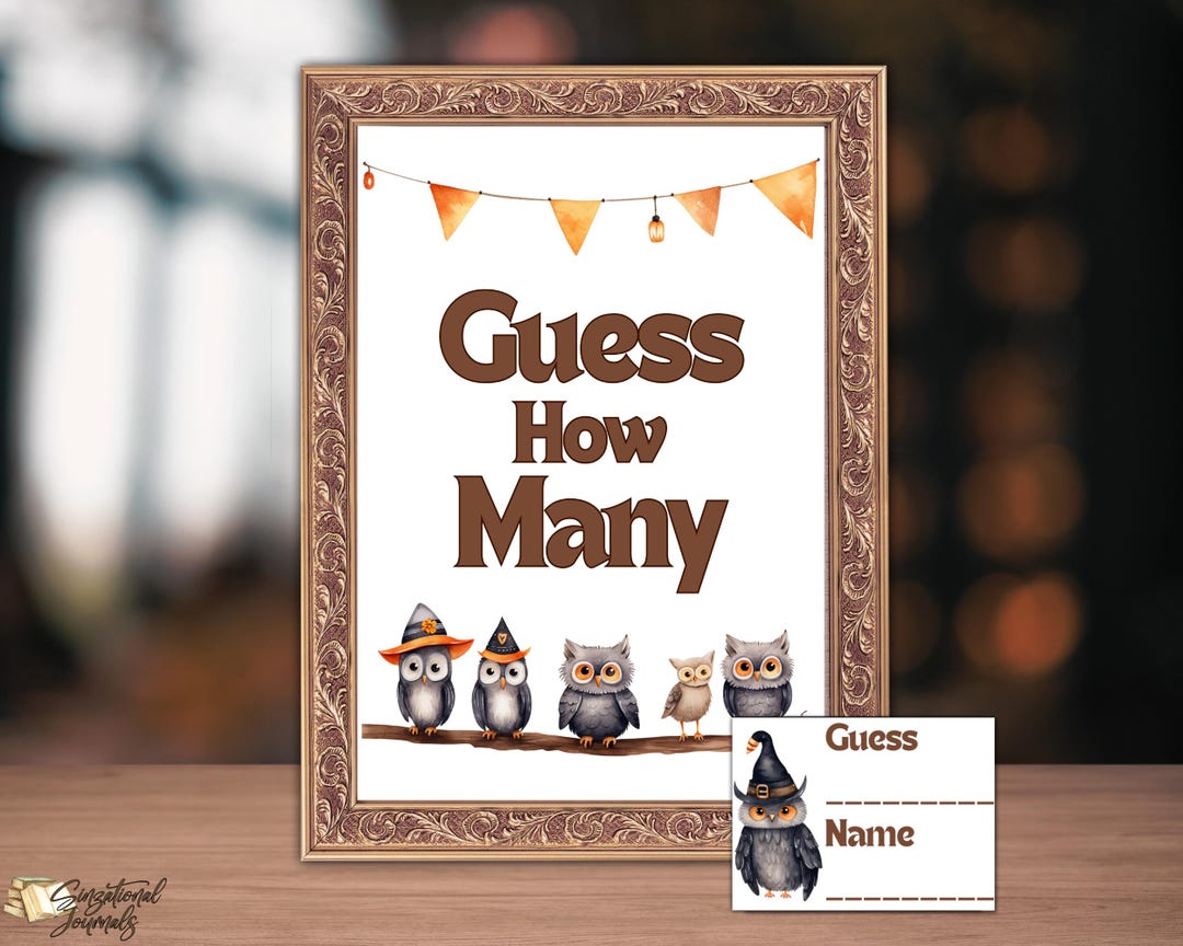 How Many Sign Visual Halloween Guess How Many Game Sign and Cards (PDF Download) Cute Owls ...
